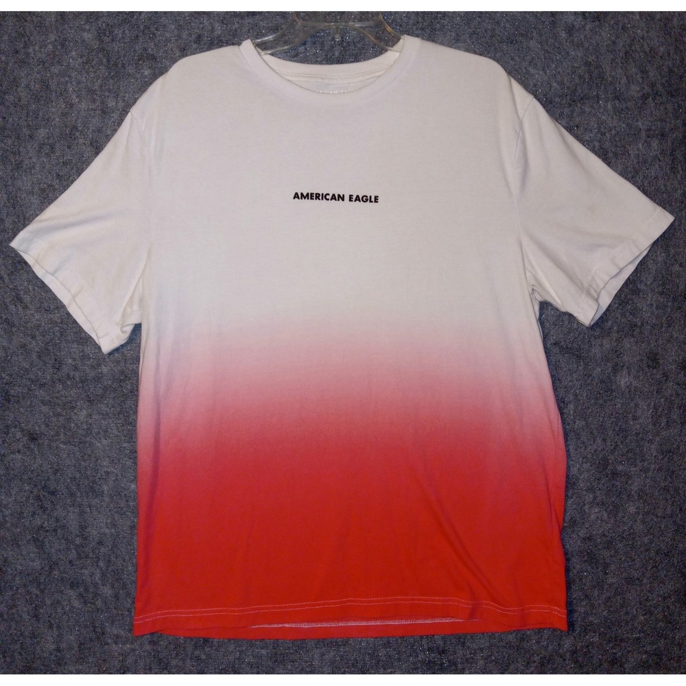 American Eagle T-Shirt Mens Large White Red Ombre Dip Dye Logo Tee